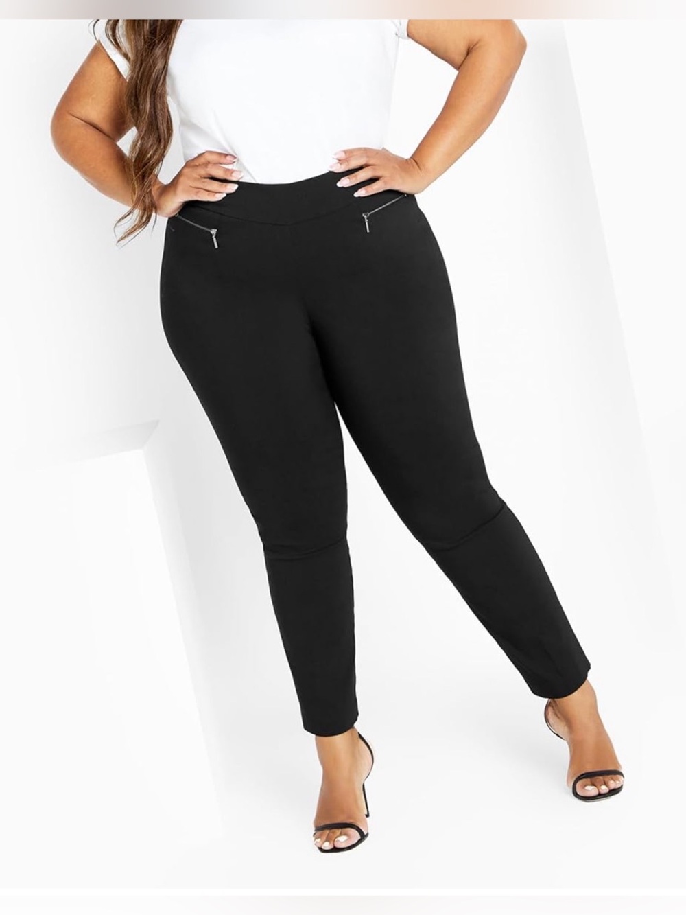 Avenue Black Skinny Ponte Pull-On Pants with Zip Accents